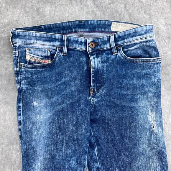 Diesel Jeans Women‎ 31W 26.5L Blue Acid Wash Skinzee Super Slim Skinny Cut Off - Picture 2 of 12